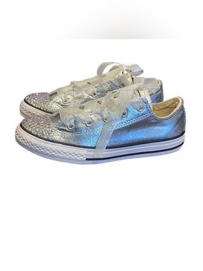 Converse Kids Iridescent Silver Low-Top Sneakers Crystal Toe Custom Size 3